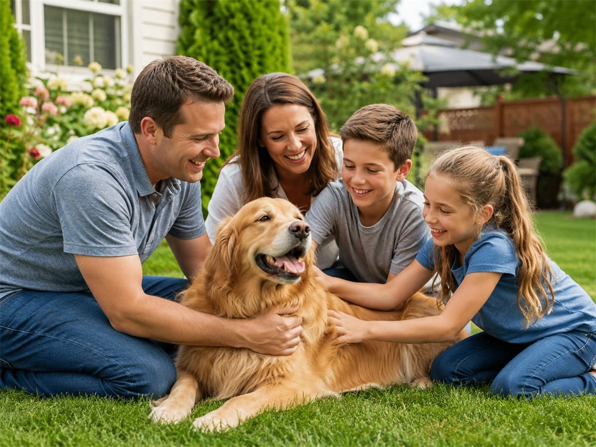 Family enjoying a clean dog-friendly backyard in South DFW