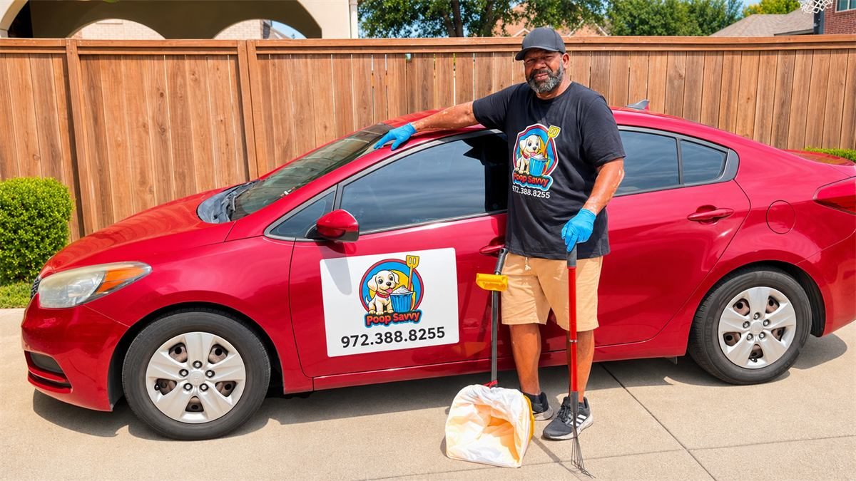 Poop Savvy owner beside the branded service vehicle
